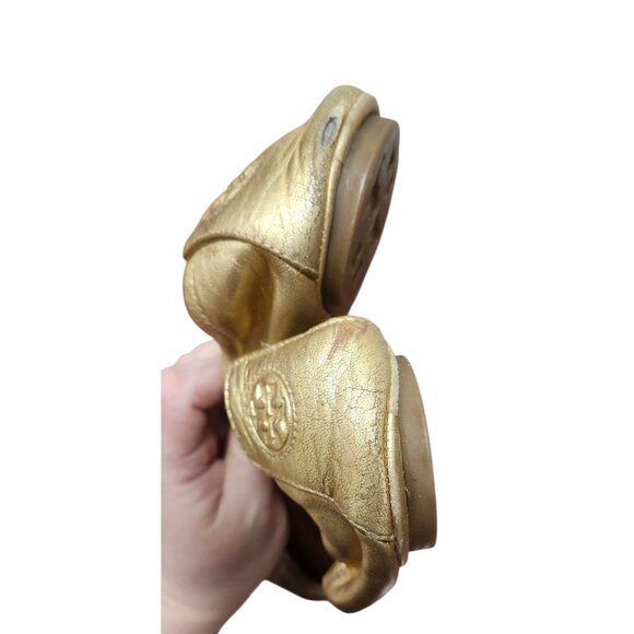 Tory Burch Gold Leather Ballet Flats Medallion Women’s Size 9 - Picture 7 of 12